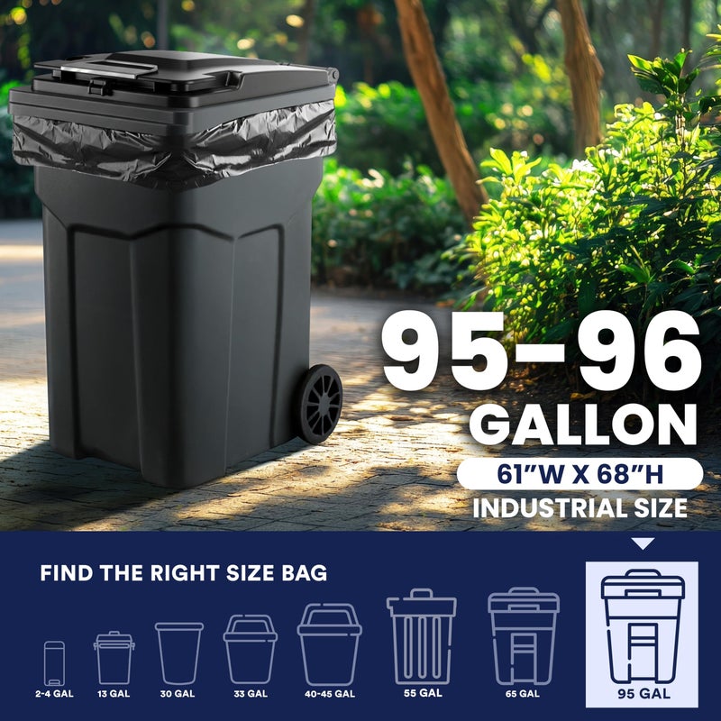 Plasticplace 95-96 Gallon Heavy Duty Black Trash Bags - Contractor Grade, Extra Large Garbage Bags for Construction & Outdoor Trash Cans, 1.2 Mil Thick, 61â€ x 68â€ (15 Count Roll) - Image 3